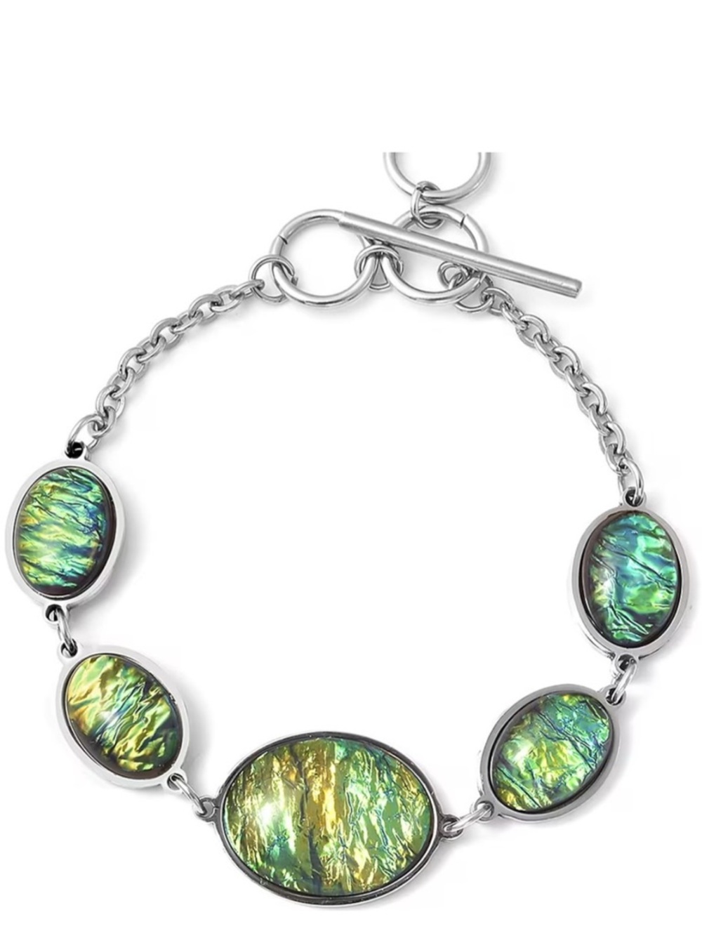 Green Opal Resin Toggle Bracelet in Stainless Steel